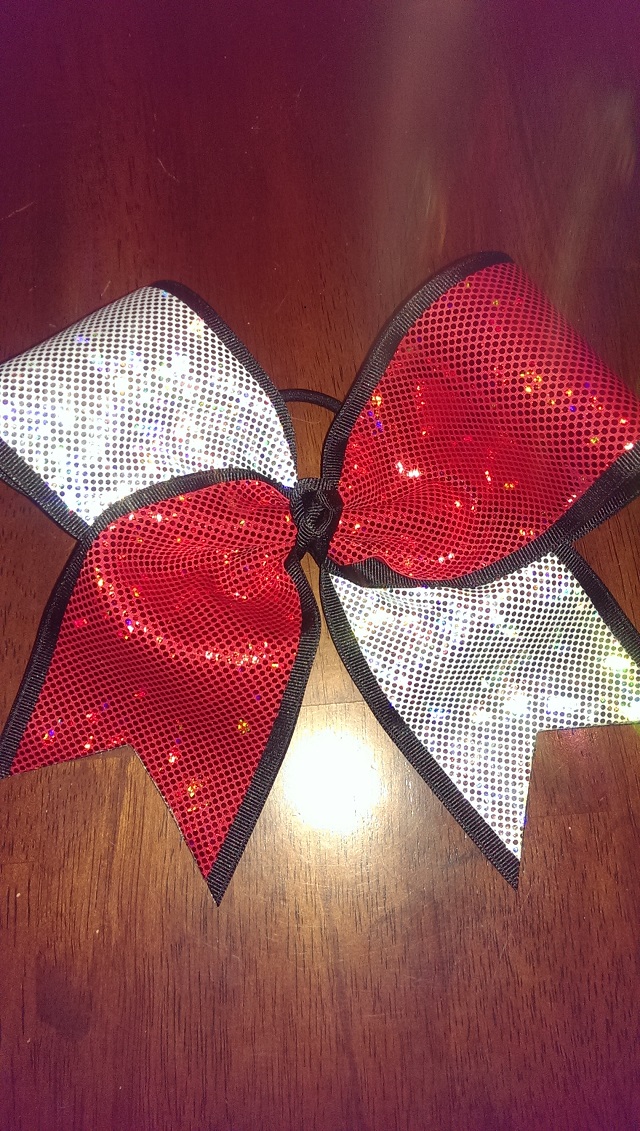 Silver & Red Shattered Glass Tick Tock Bow