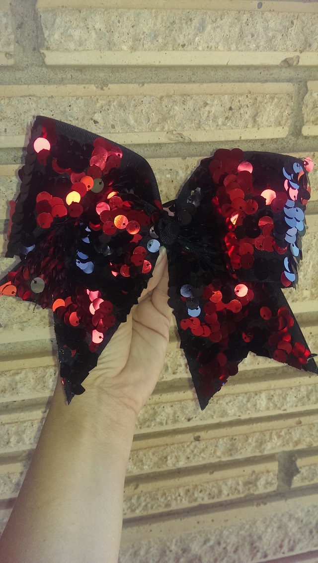 Red and Black Reversible Sequin Bow