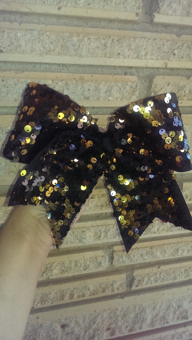 Gold and Black Reversible Sequin Bow