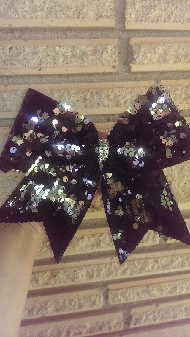 Black and Silver Reversible Sequin Bow